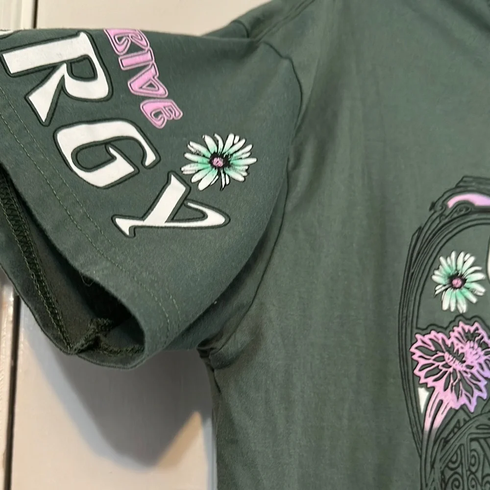 Graphic Green Tee with Pink Floral Accents - Picture 5 of 7